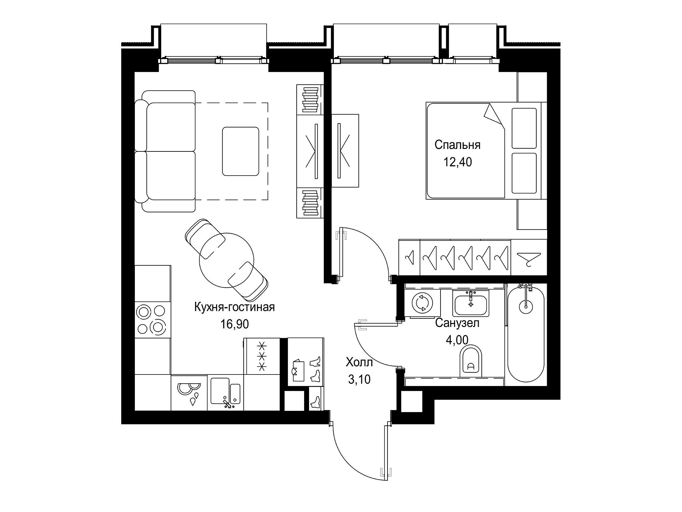 Планировка: 1-комн. квартира 36.40 м² в новостройке Ситидзен