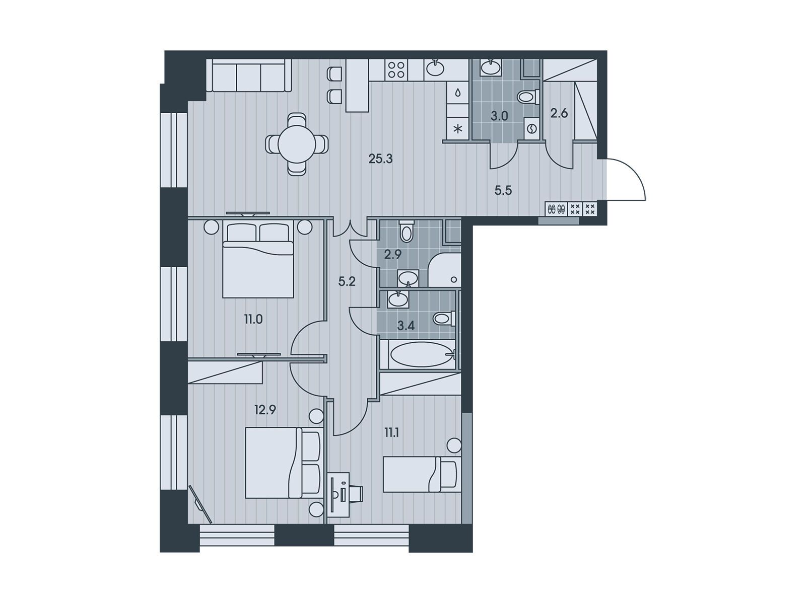 Планировка: 4-комн. квартира 83.10 м² в новостройке ЖК Эвер