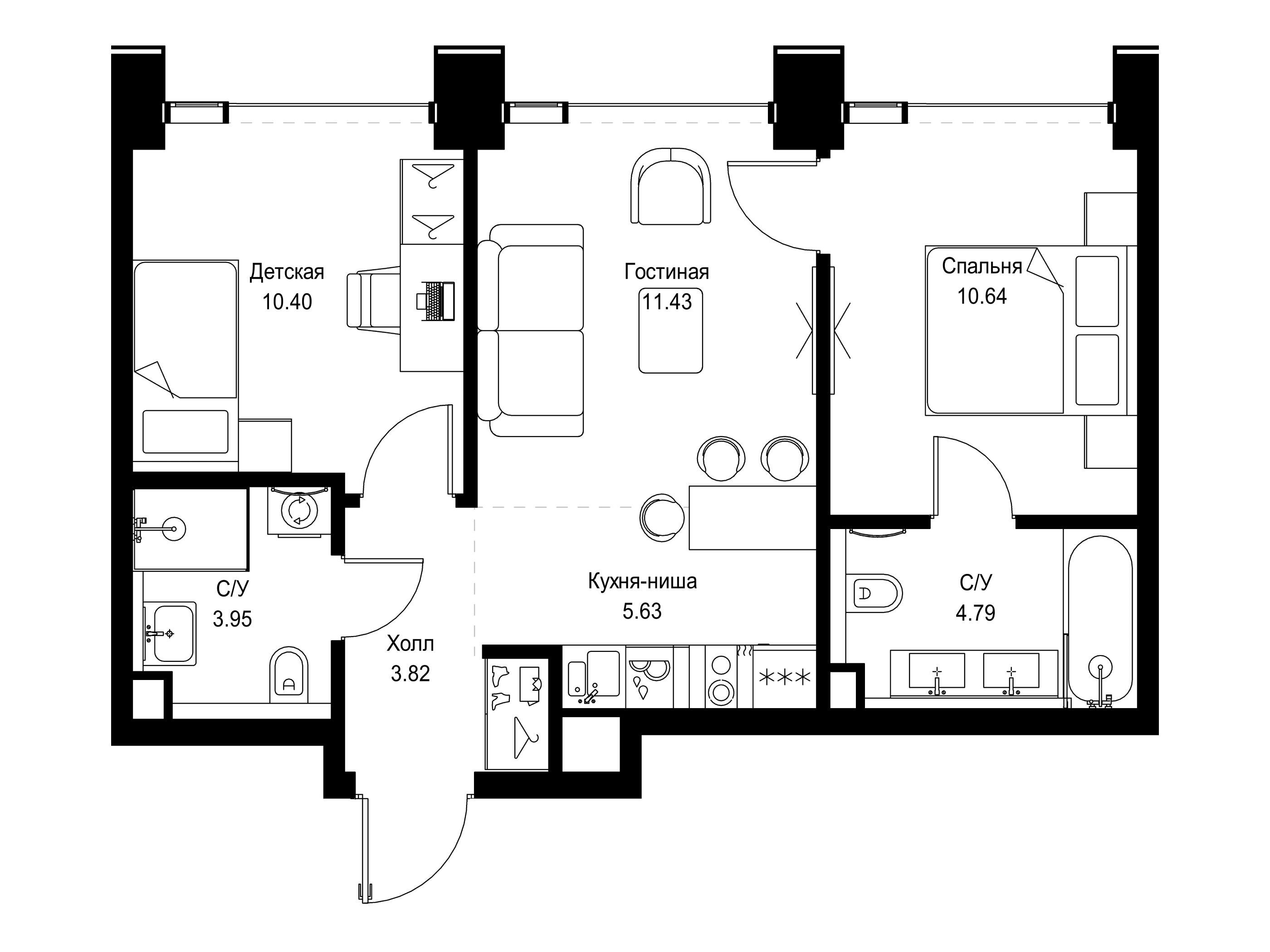 Планировка: 2-комн. квартира 50.66 м² в новостройке Сет