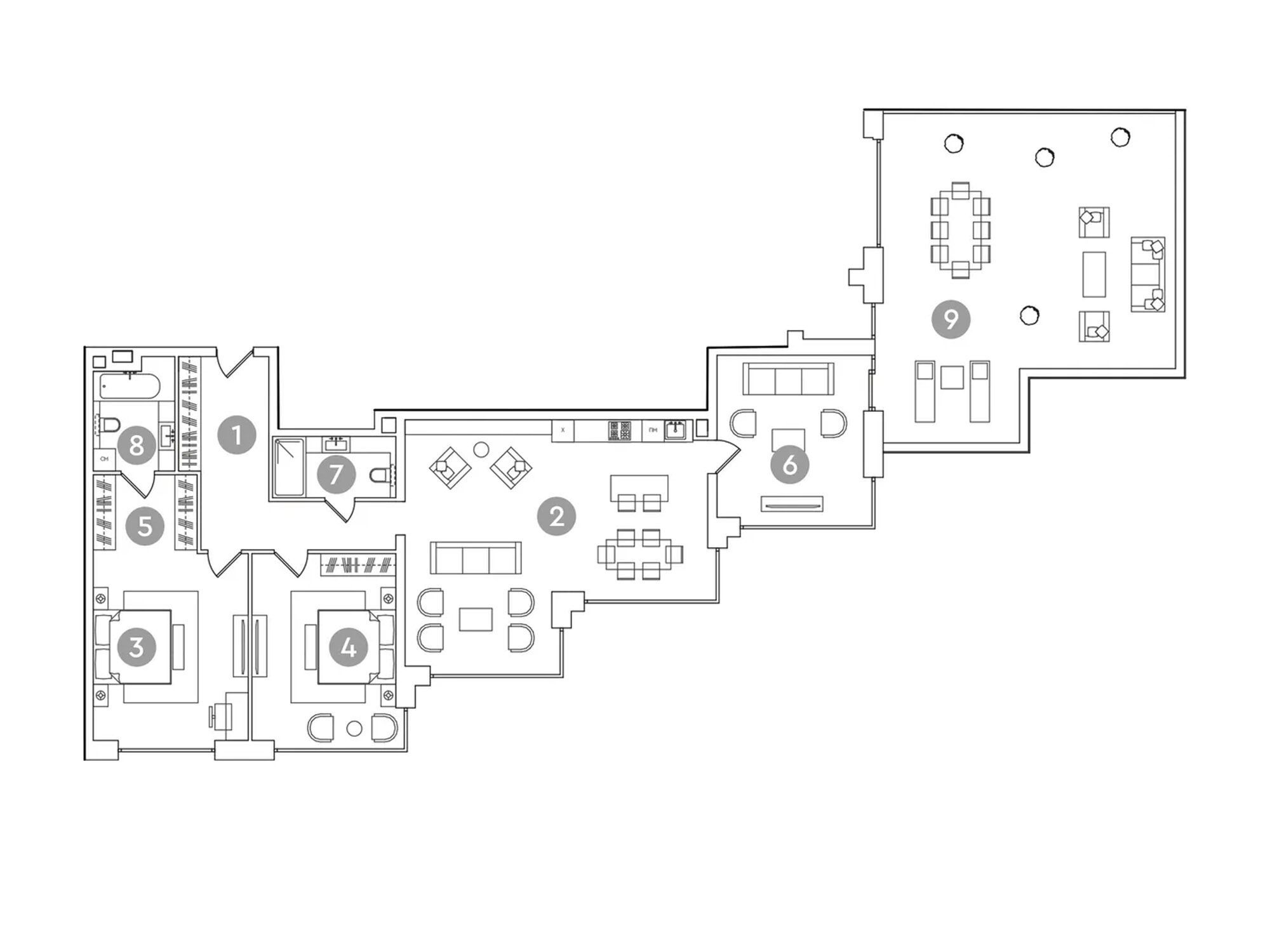 Планировка: 3-комн. квартира 207.50 м² в новостройке ЖК Рэд7