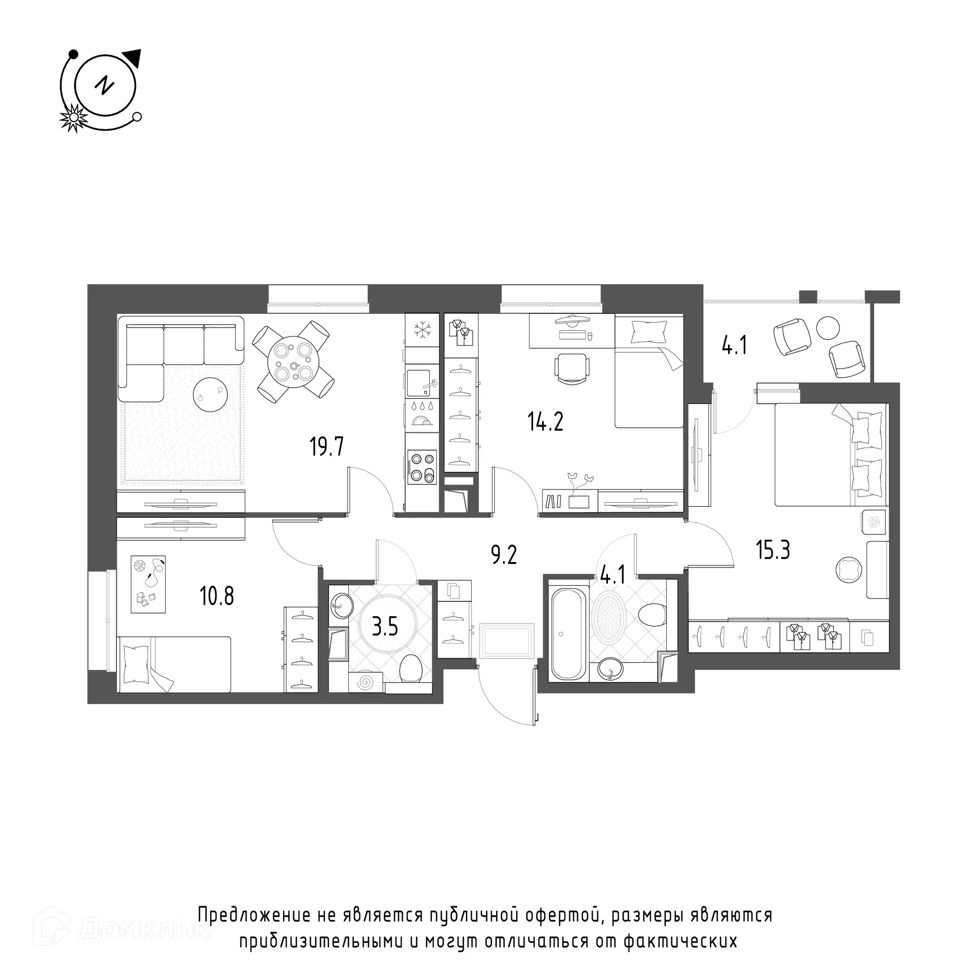Планировка: 3-комн. квартира 79.00 м² в новостройке Зеленая Река