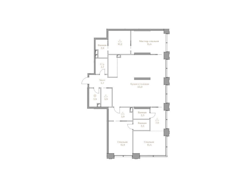 Планировка: 3-комн. квартира 152.80 м² в новостройке Коллекция Лужники