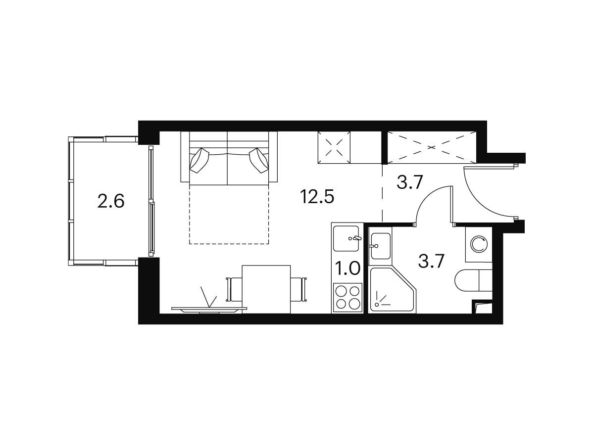 Планировка: Студия 23.50 м² в новостройке Аквилон Сигнал
