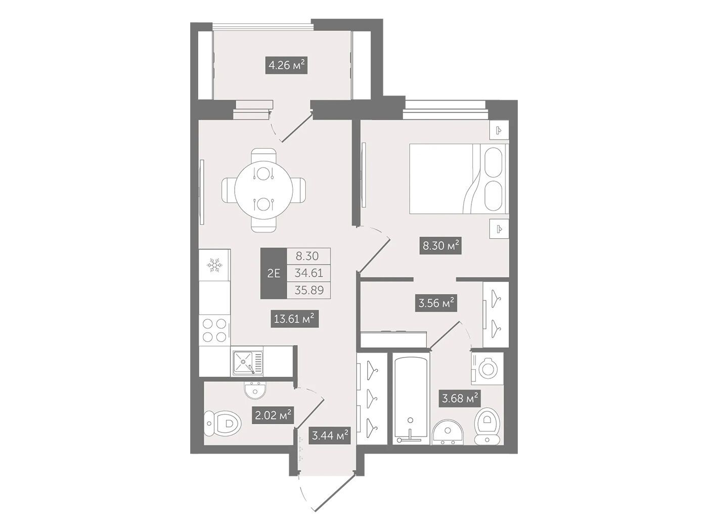 Планировка: 1-комн. квартира 35.89 м² в новостройке Квартал Воронцовский