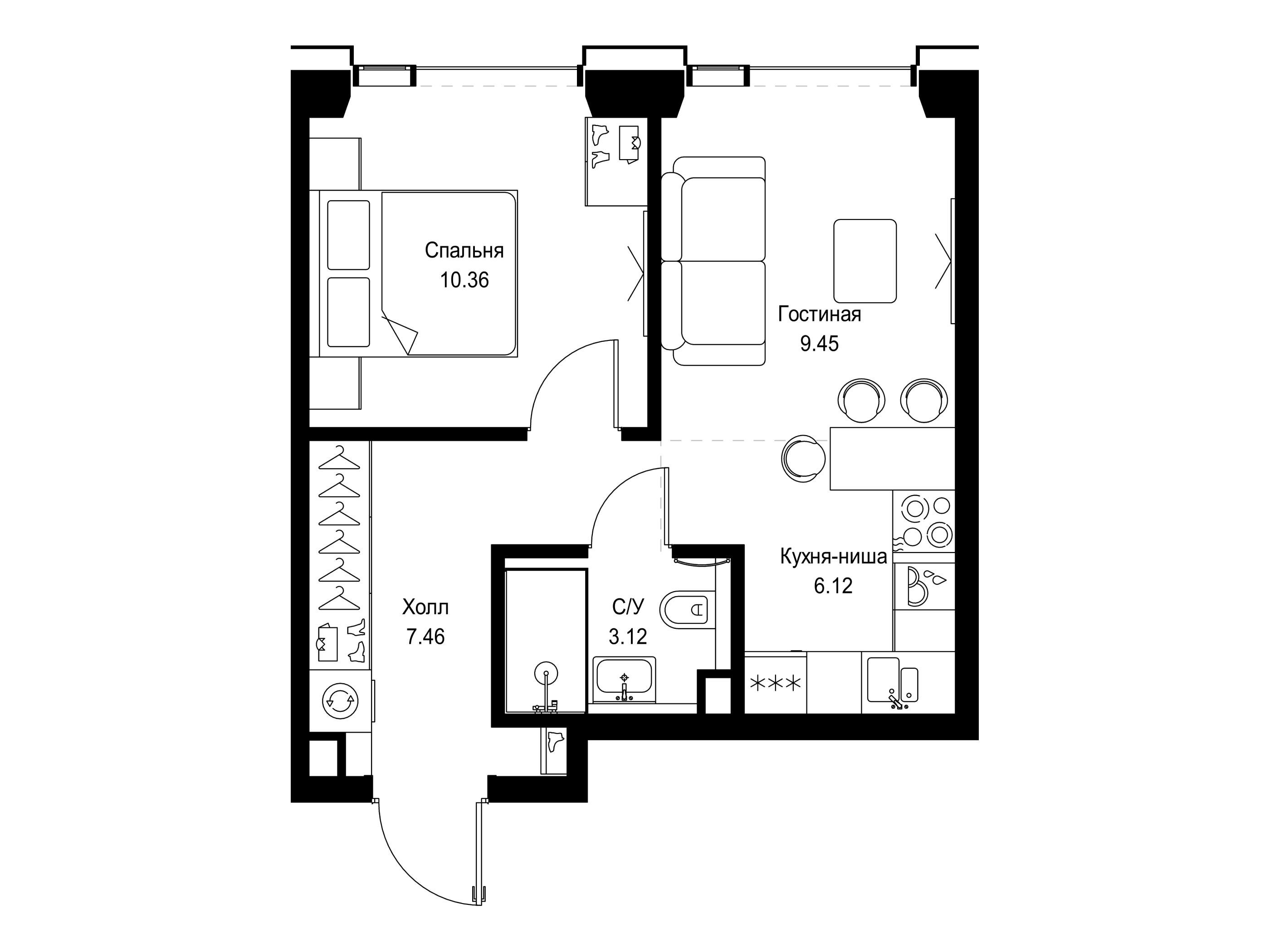 Планировка: 1-комн. квартира 36.51 м² в новостройке ЖК Сет