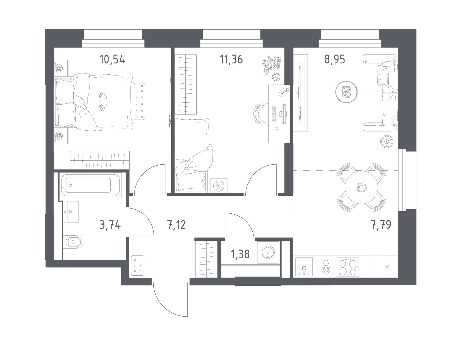 Планировка: 2-комн. квартира 50.88 м² в новостройке Квартал Строгино