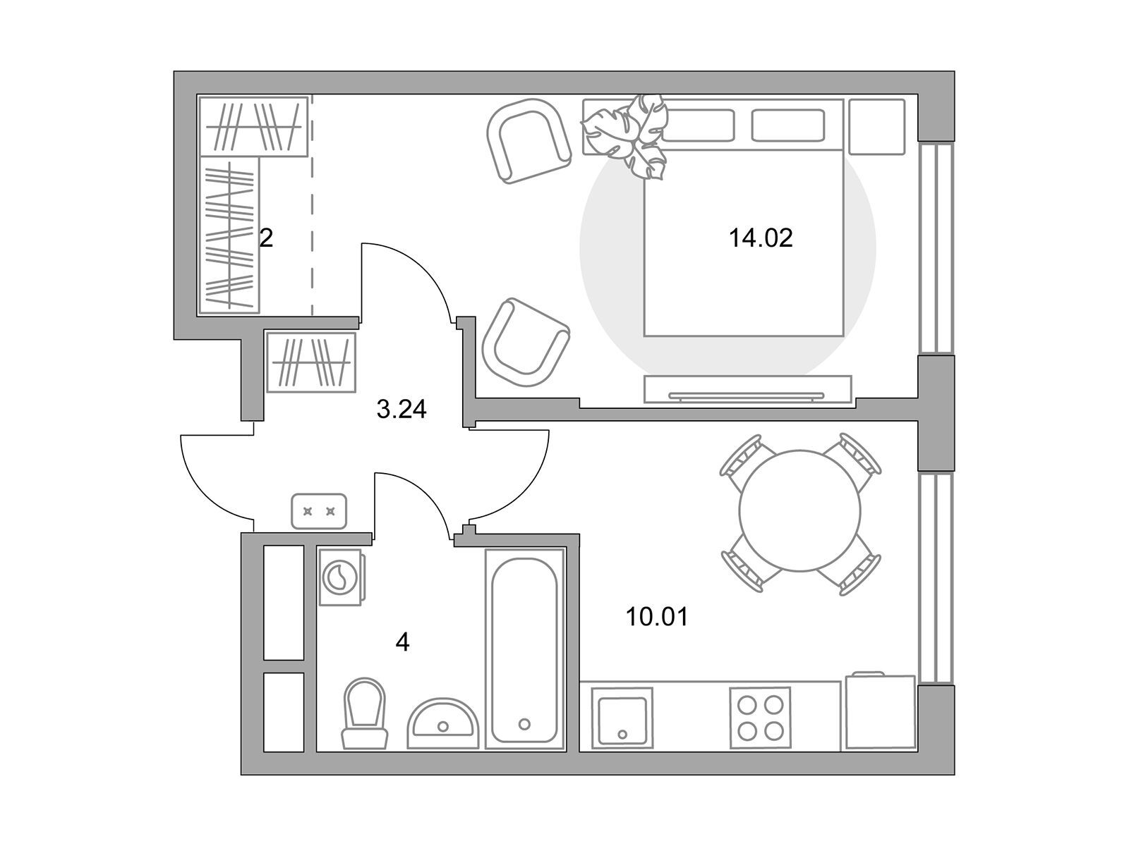 Планировка: 1-комн. квартира 33.27 м² в новостройке Притяжение Сити