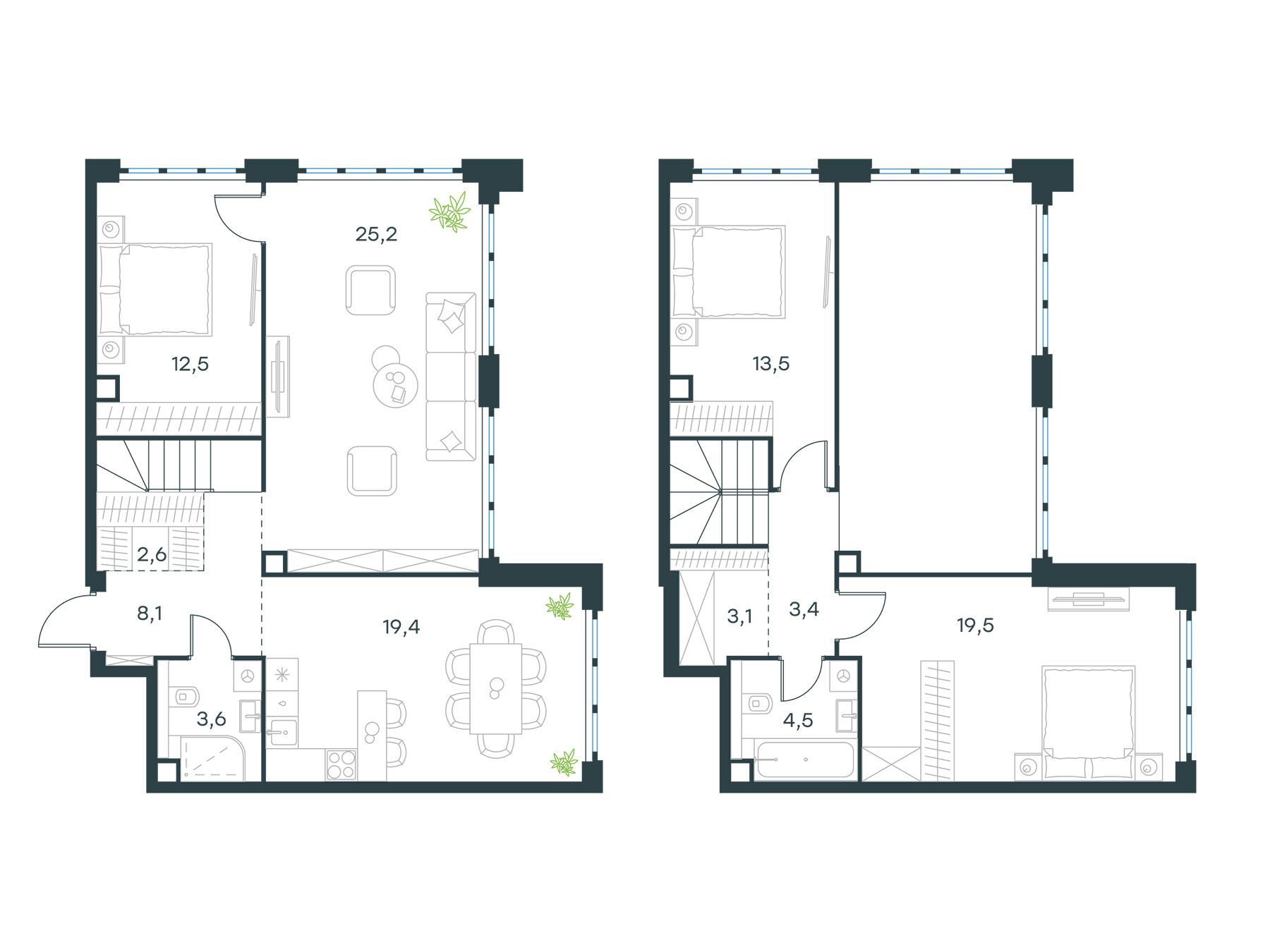 Планировка: 4-комн. квартира 115.40 м² в новостройке ЖК Левел Южнопортовая