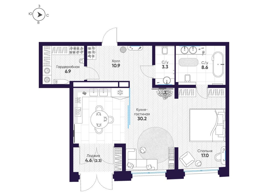 Планировка: 1-комн. квартира 79.20 м² в новостройке Мариинка Делюкс