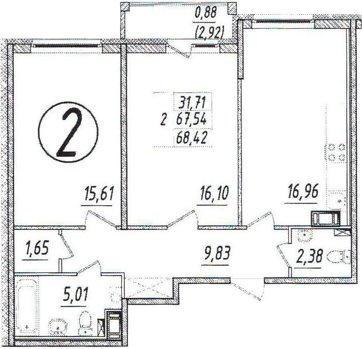 Планировка: 2-комн. квартира 52.90 м² в новостройке Ингрия Лэнд