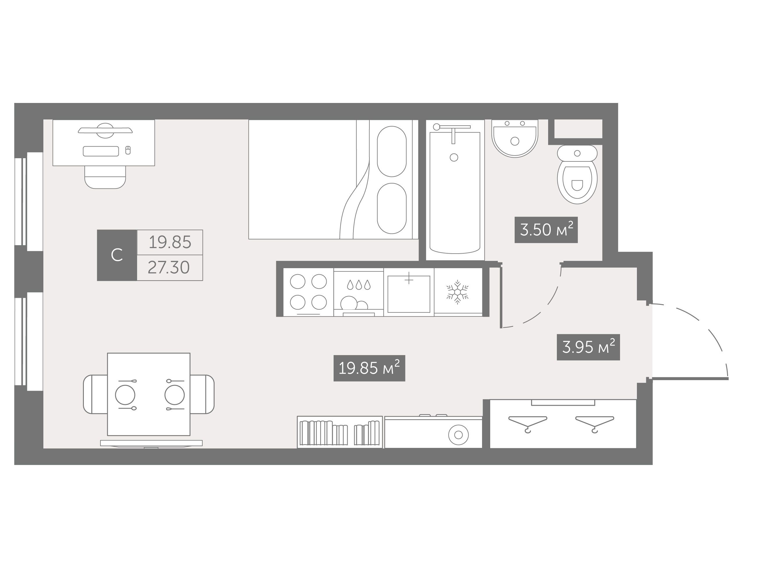 Планировка: Студия 27.30 м² в новостройке Зум на Неве