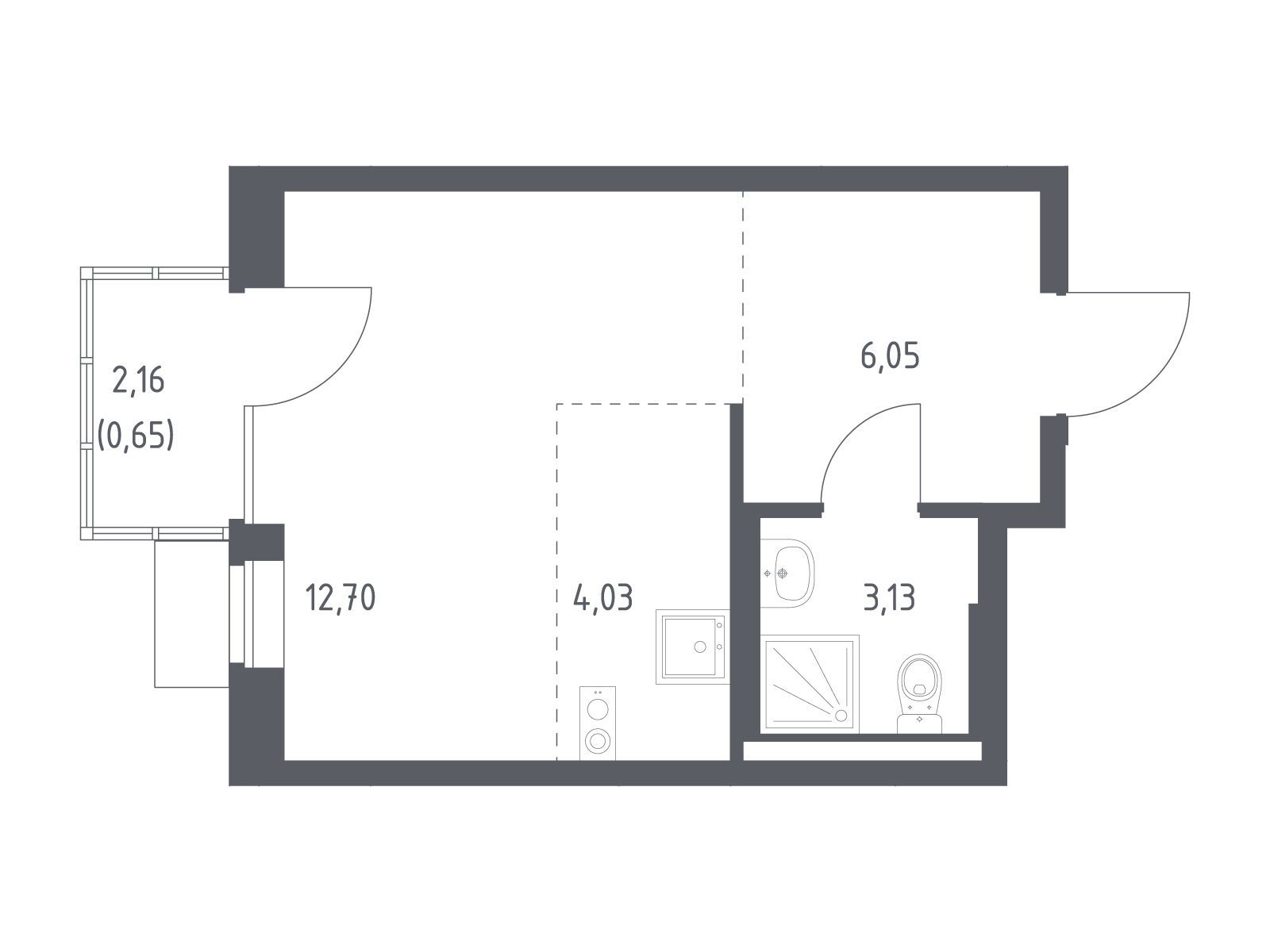 Планировка: Студия 26.56 м² в новостройке Подольские кварталы