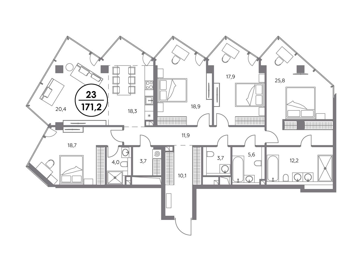 Планировка: 4-комн. квартира 171.10 м² в новостройке Монблан