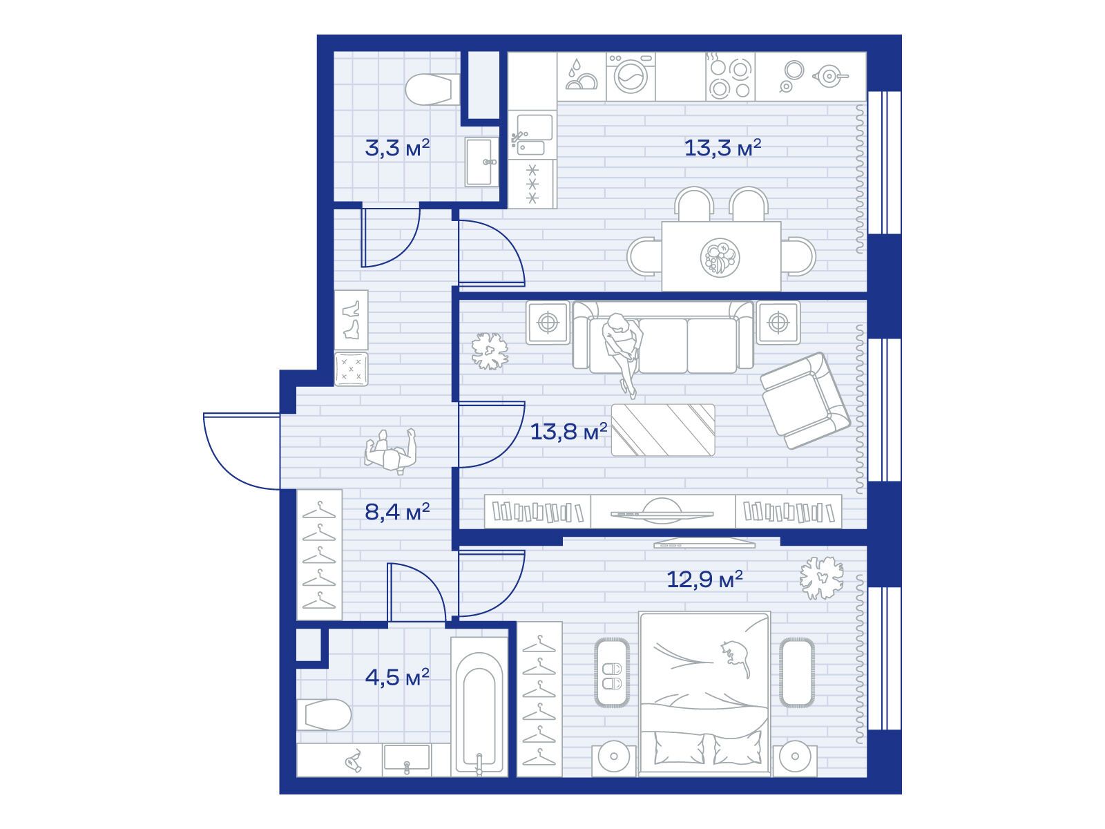 Планировка: 1-комн. квартира 37.40 м² в новостройке Аристов Берег