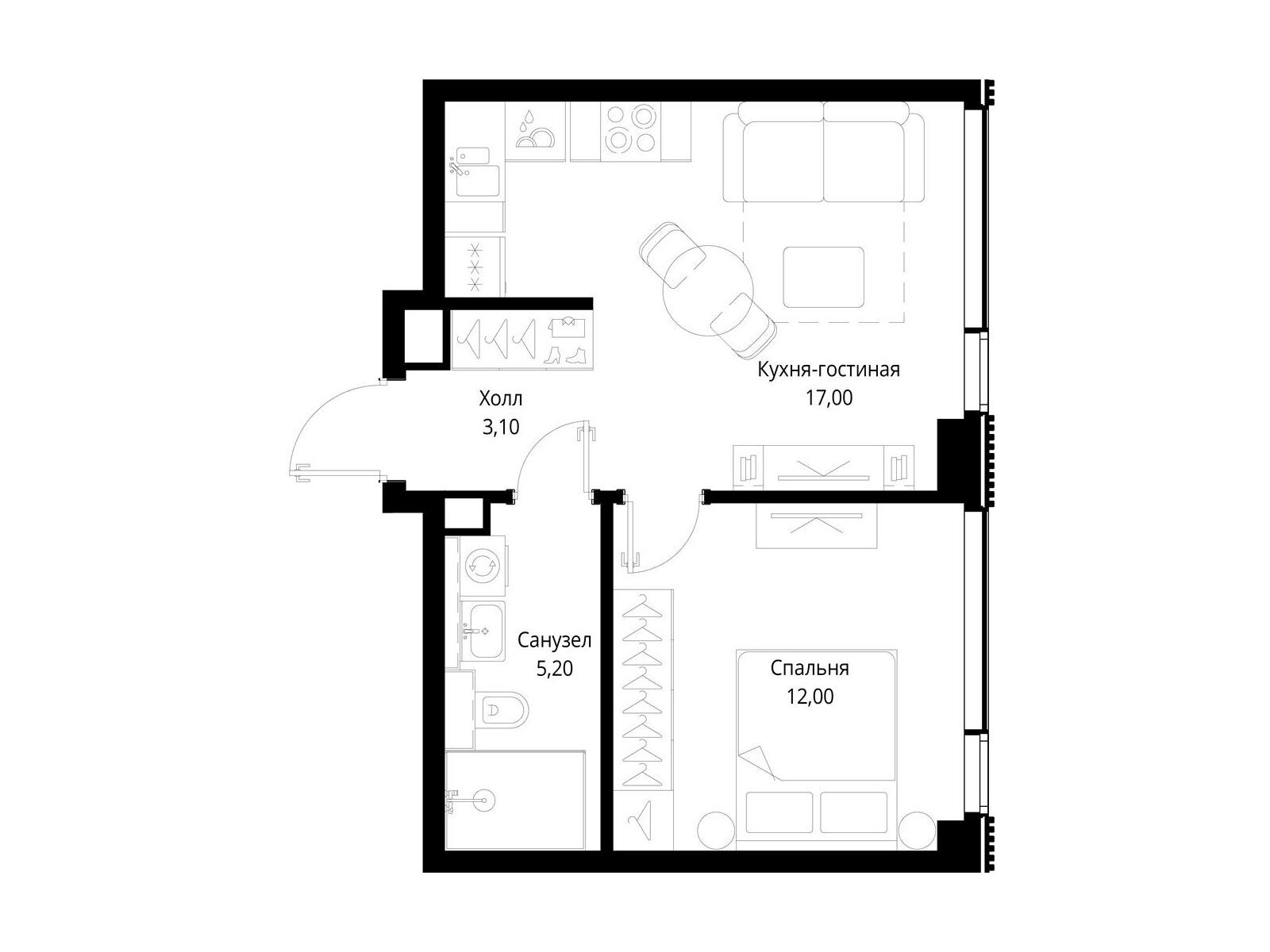 Планировка: 1-комн. квартира 37.30 м² в новостройке Ситидзен