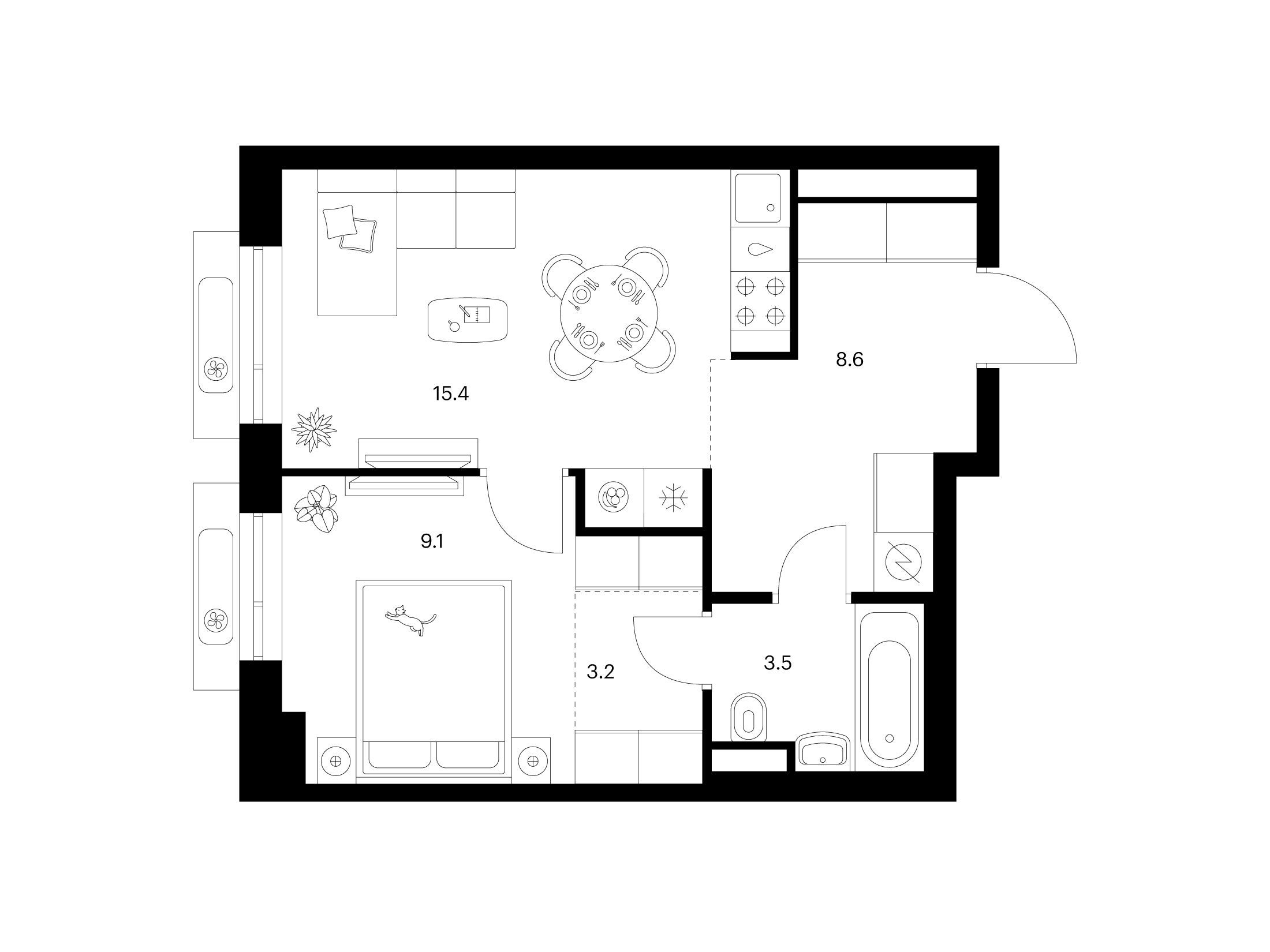Планировка: 1-комн. квартира 39.80 м² в новостройке ЖК Лосиноостровский парк