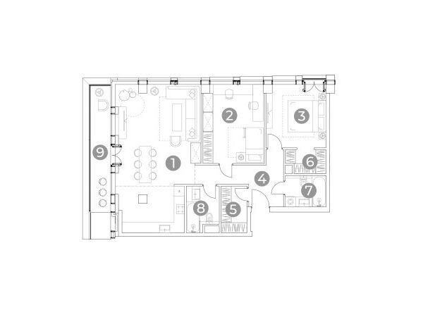 Планировка: 3-комн. квартира 98.70 м² в новостройке Эмоушн