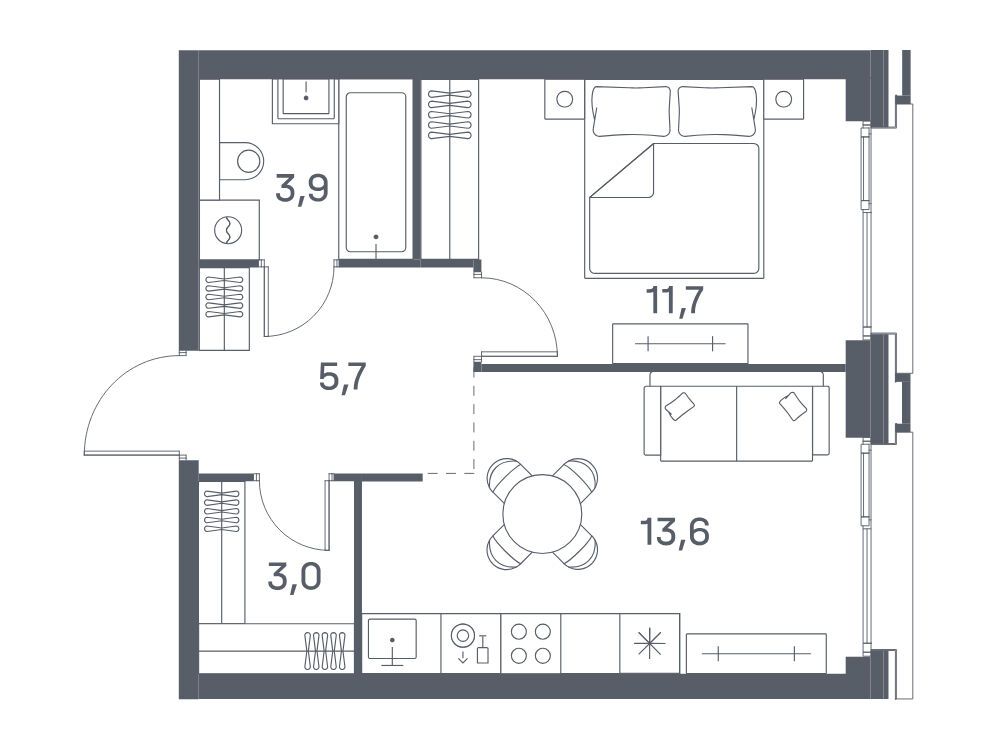 Планировка: 1-комн. квартира 37.90 м² в новостройке Портленд. Дом на берегу
