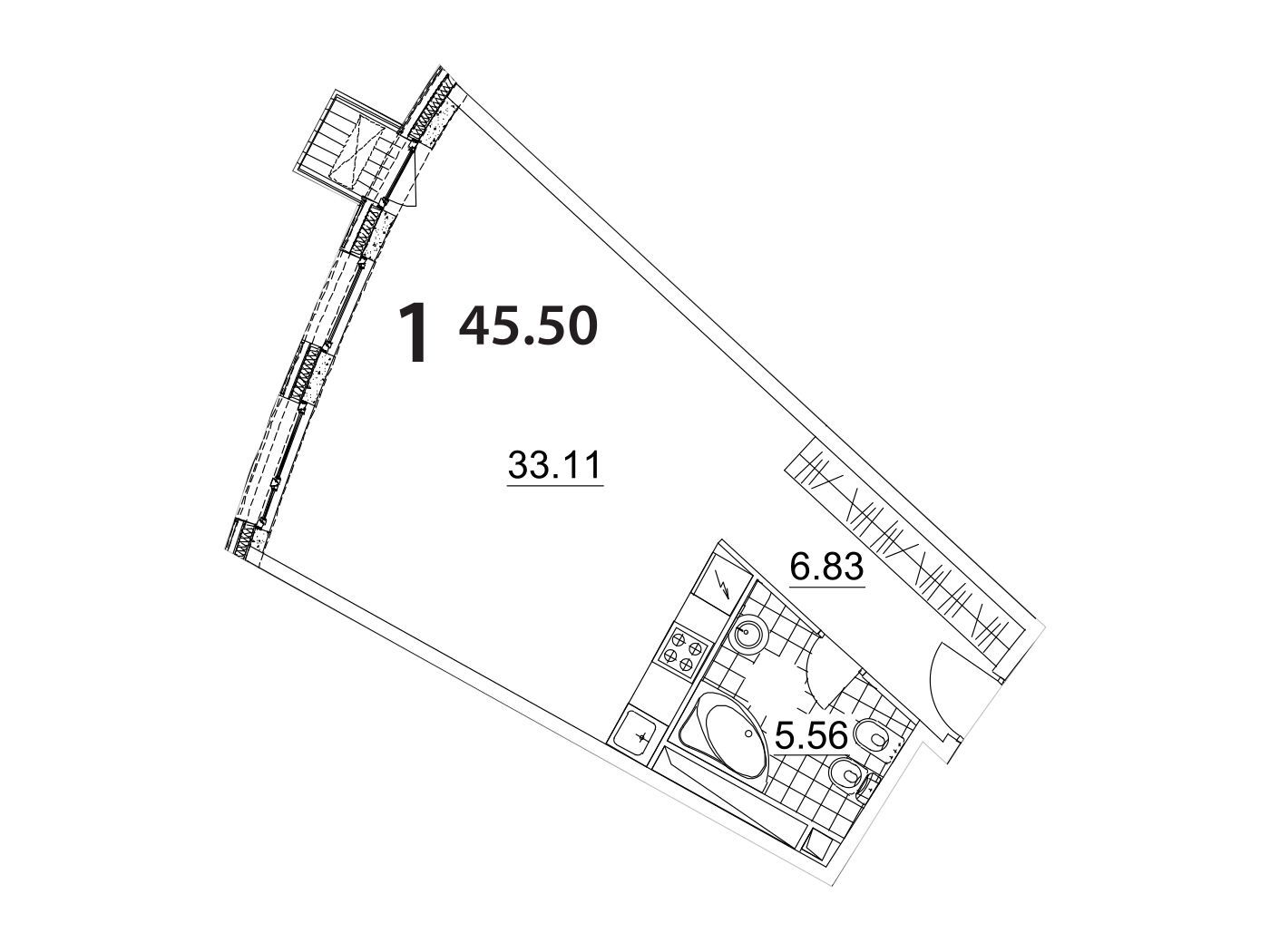 Планировка: 1-комн. квартира 46.90 м² в новостройке Нахимов