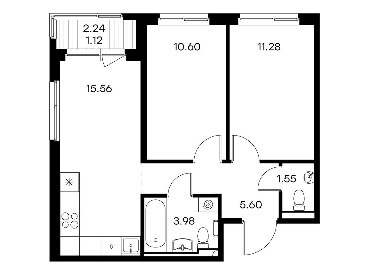 Планировка: 2-комн. квартира 49.69 м² в новостройке Глоракс Новоселье