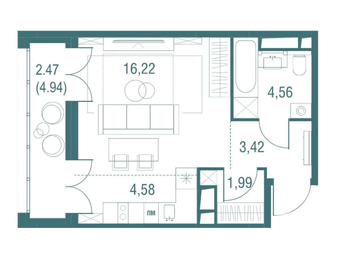 Планировка: Студия 33.25 м² в новостройке Одинбург