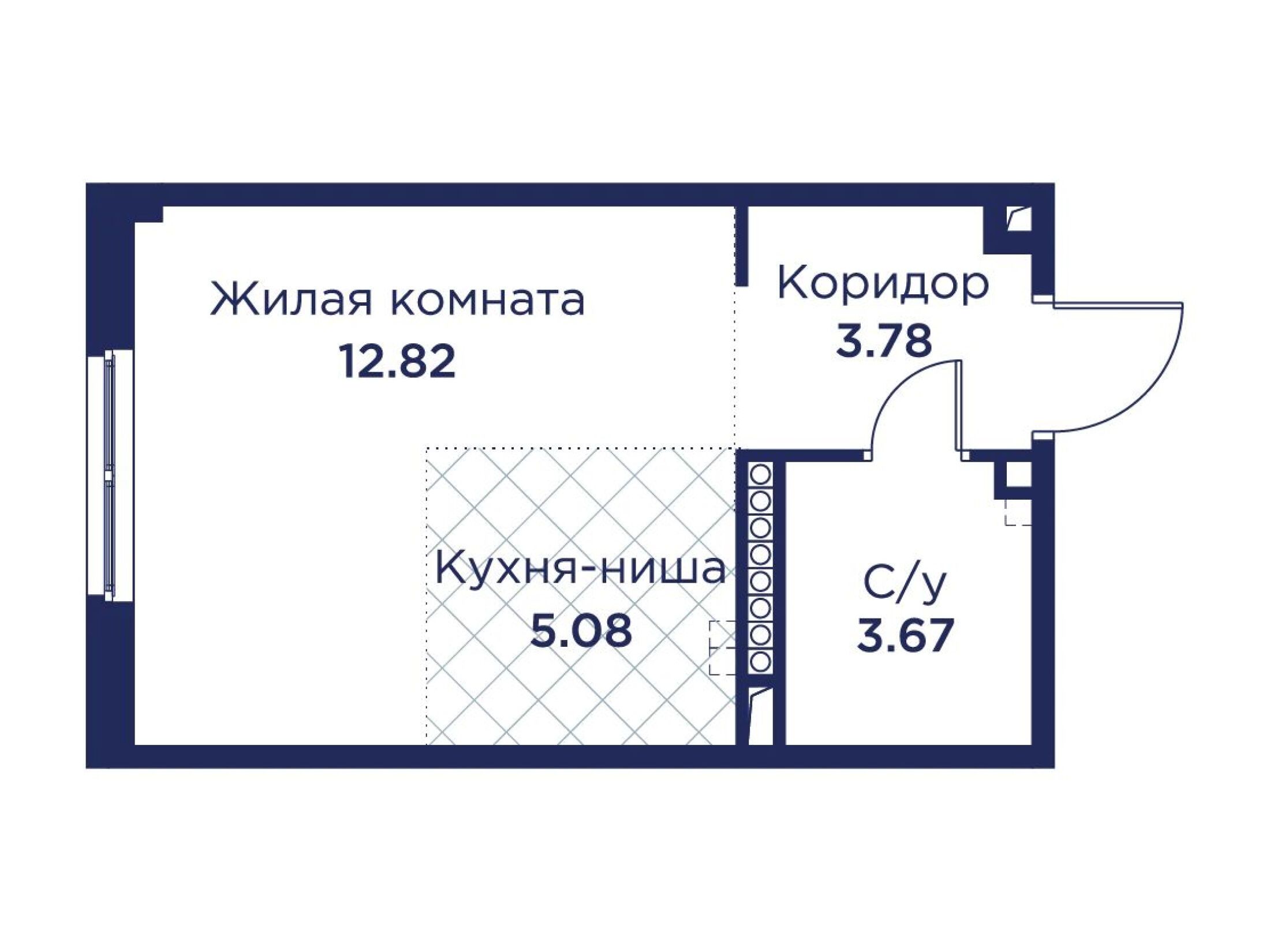 Планировка: Студия 25.35 м² в новостройке Кронфорт. Центральный