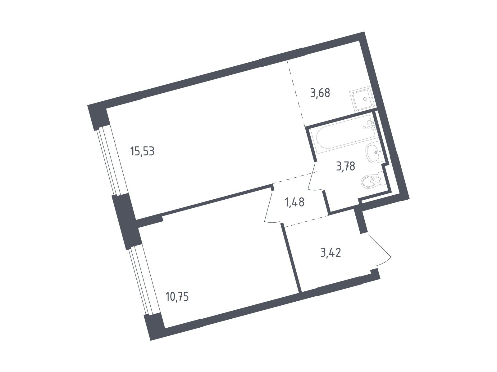 Планировка: 1-комн. квартира 38.70 м² в новостройке Рублевский Квартал