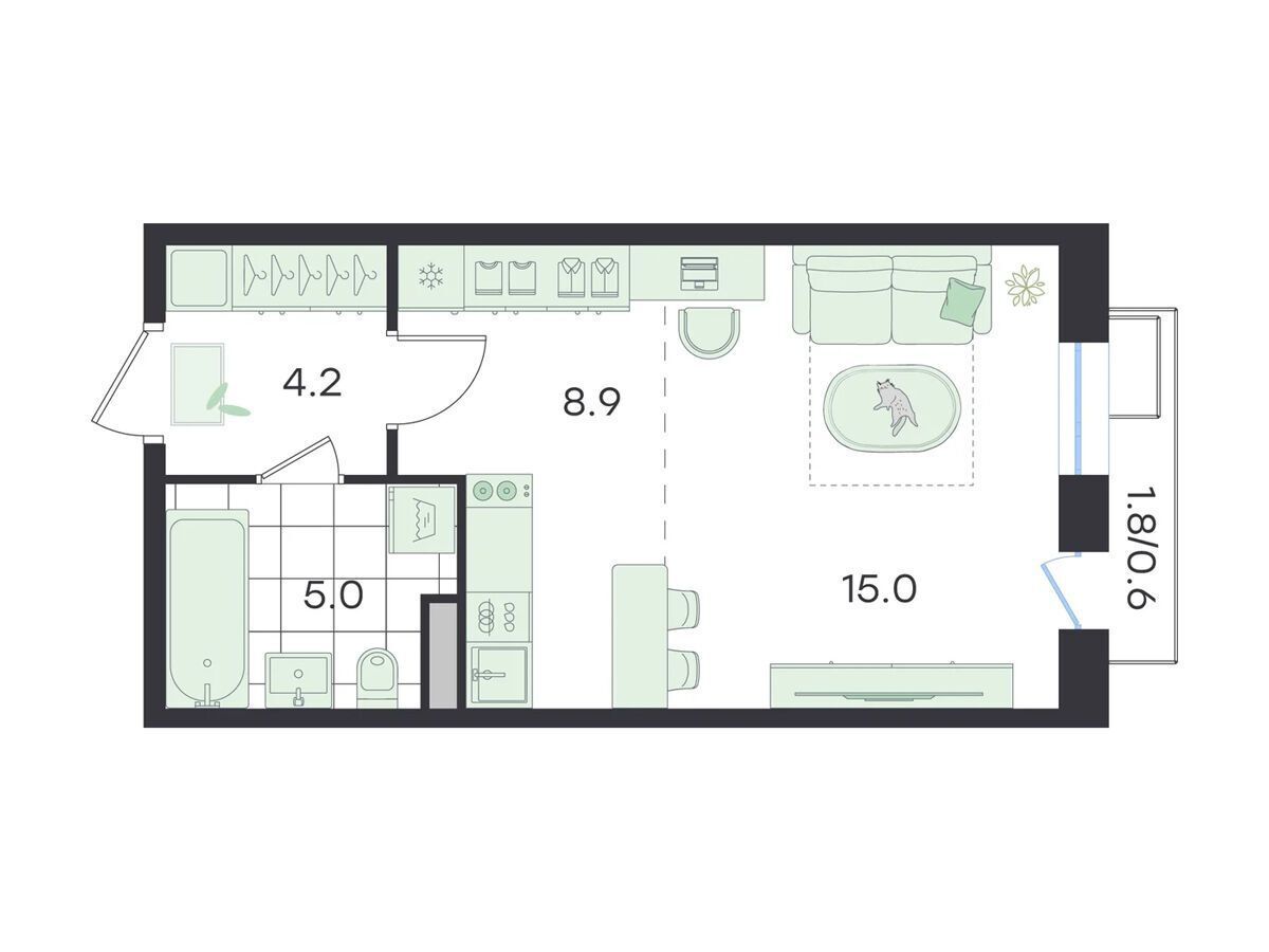 Планировка: Студия 34.40 м² в новостройке Джи Три Театральный
