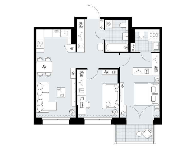 Планировка: 2-комн. квартира 67.90 м² в новостройке Хольм