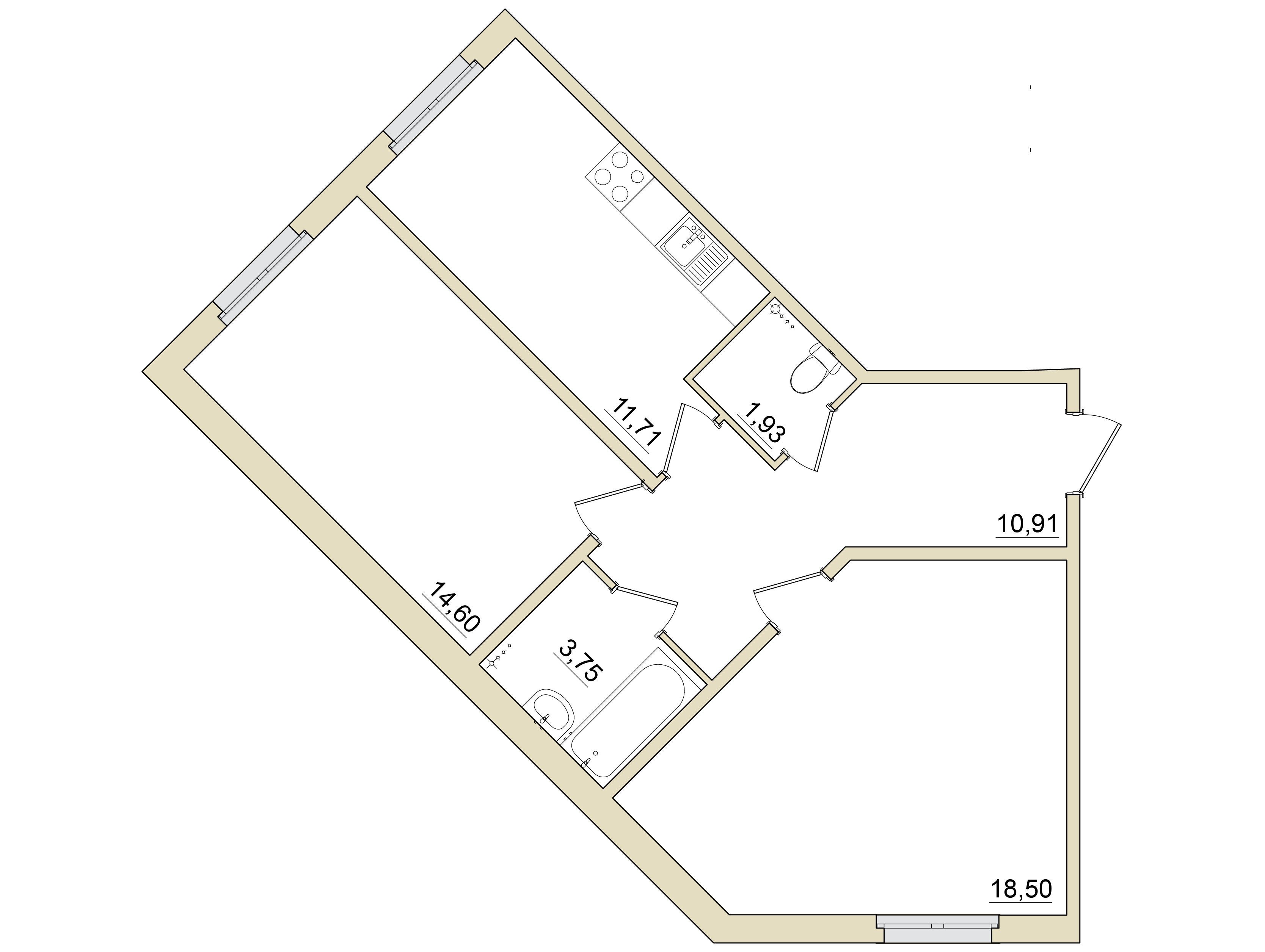 Планировка: 2-комн. квартира 62.50 м² в новостройке Гранхольм Вилладж