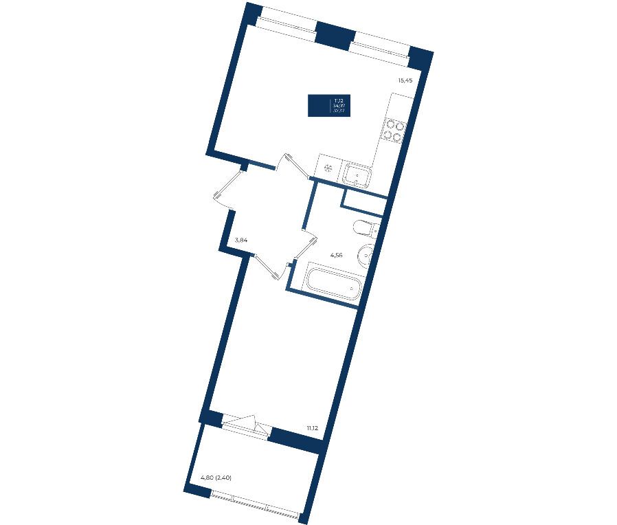 Планировка: 1-комн. квартира 37.37 м² в новостройке Новатория