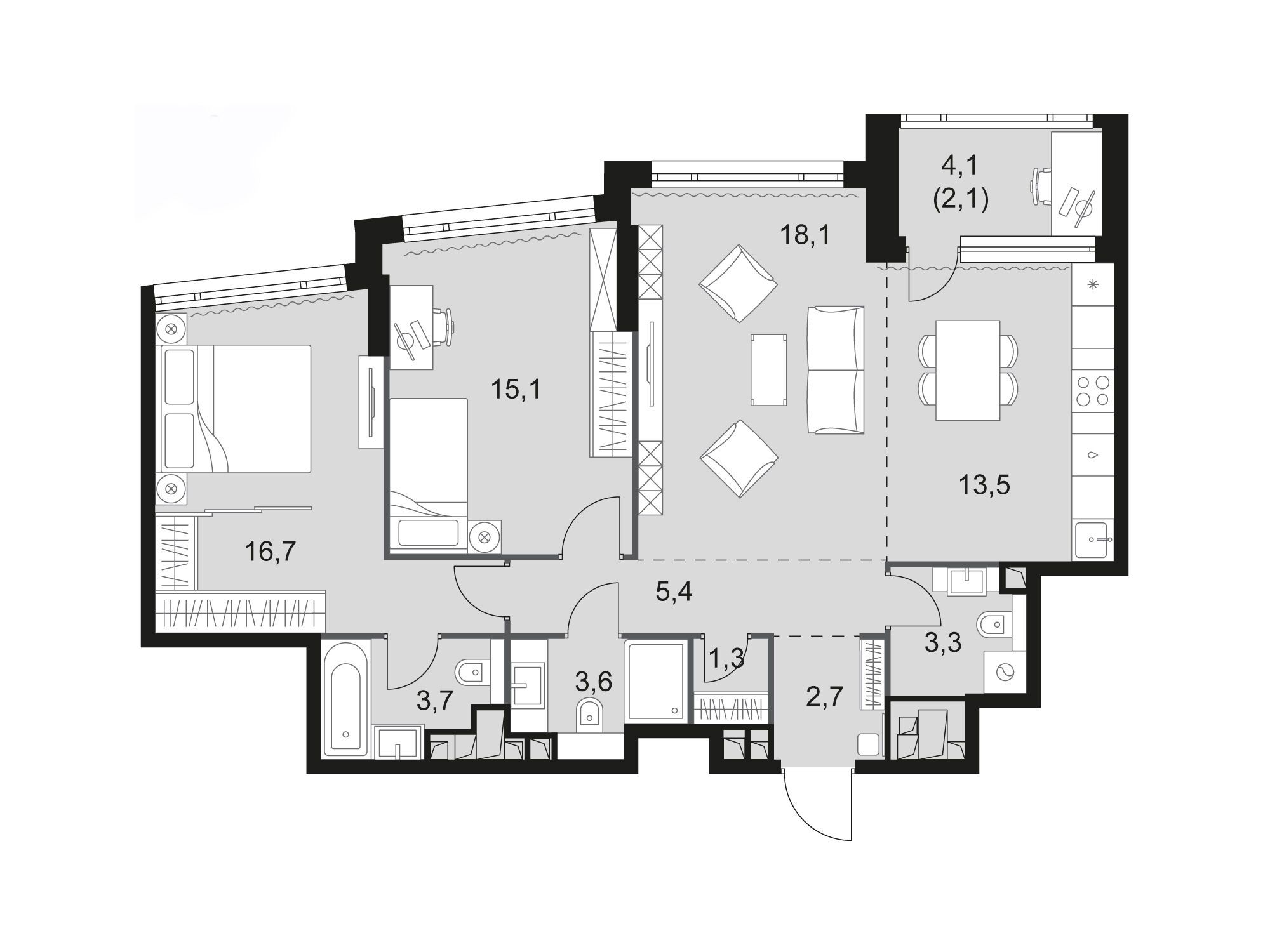 Планировка: 3-комн. квартира 85.50 м² в новостройке ЖК Роттердам
