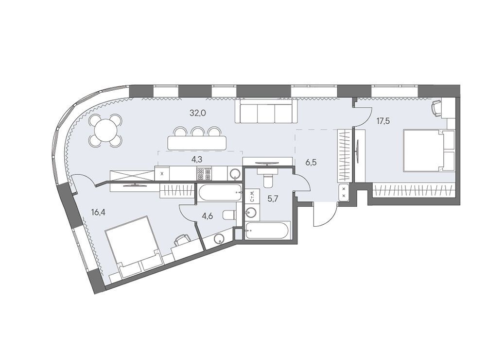 Планировка: 3-комн. квартира 87.00 м² в новостройке Родина Переделкино