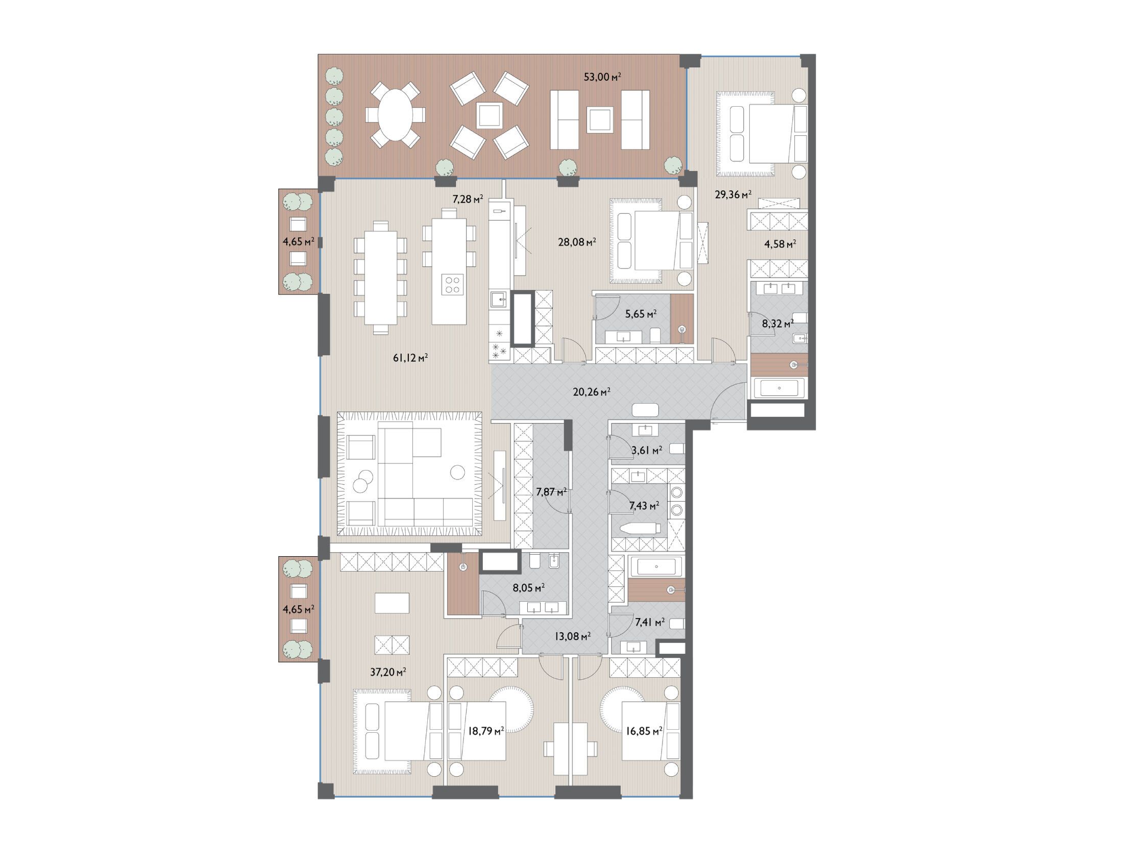 Планировка: 5-комн. квартира 312.00 м² в новостройке Вишневый сад