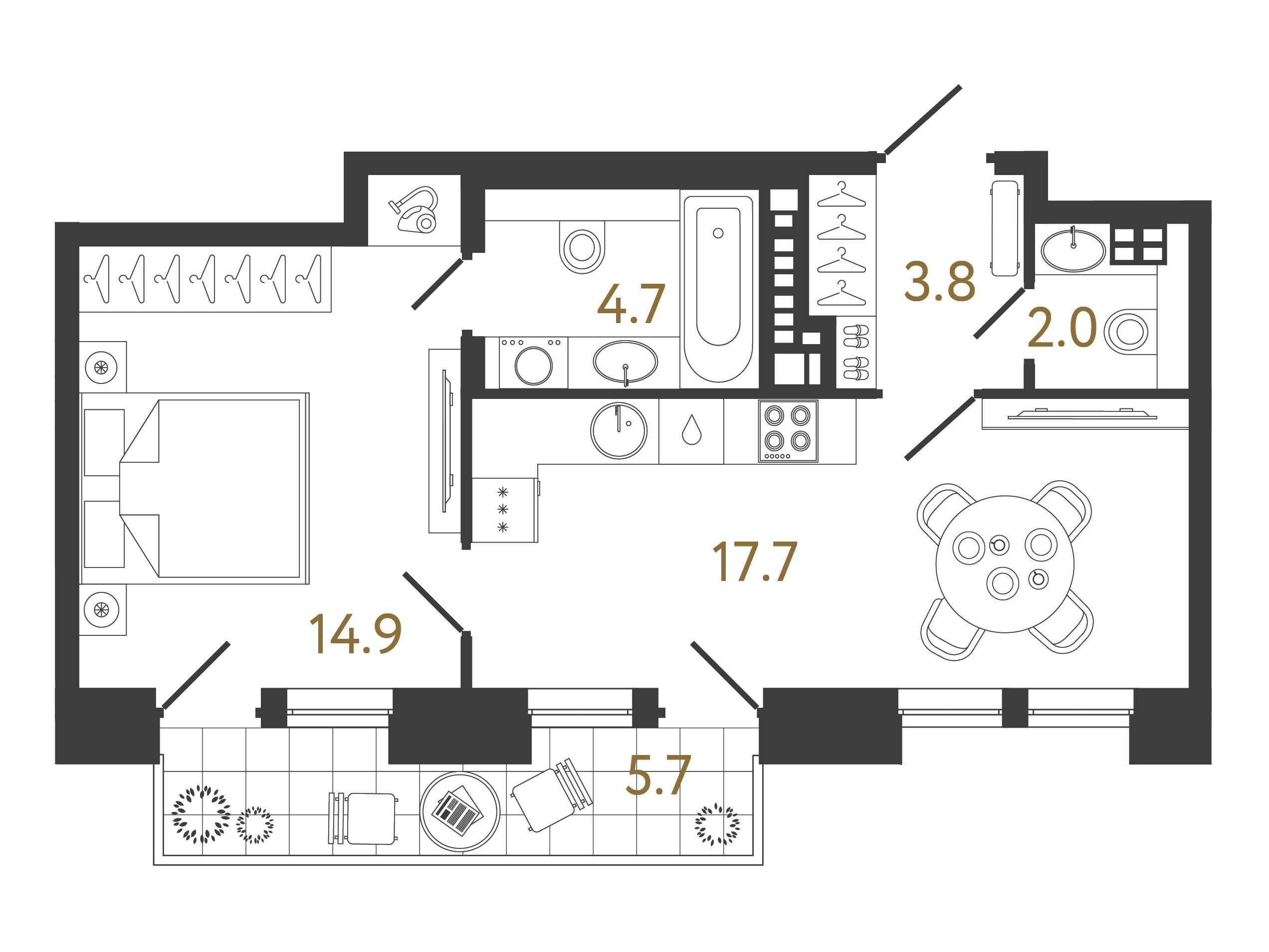 Планировка: 1-комн. квартира 43.10 м² в новостройке Коллекционер
