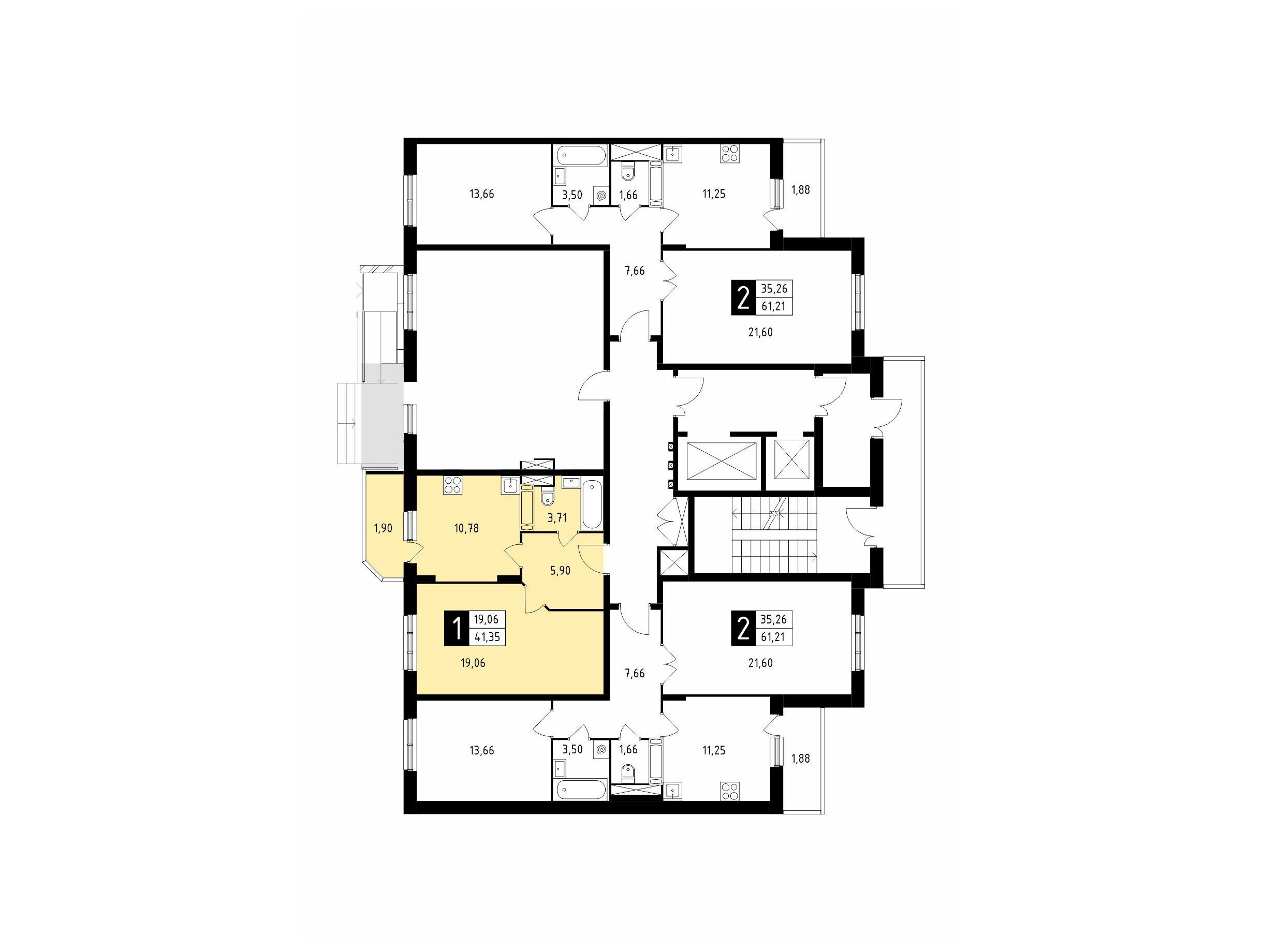 Планировка: 1-комн. квартира 41.35 м² в новостройке Школьный