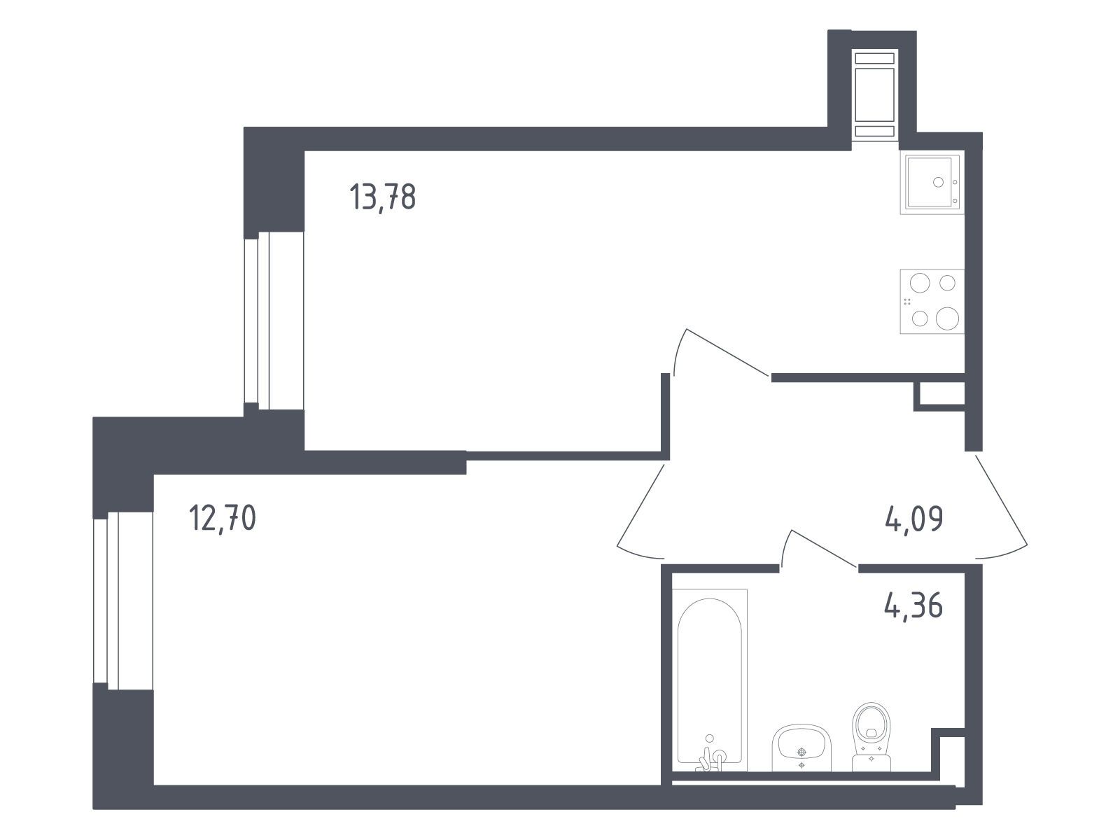Планировка: 1-комн. квартира 34.93 м² в новостройке Живи! В Рыбацком