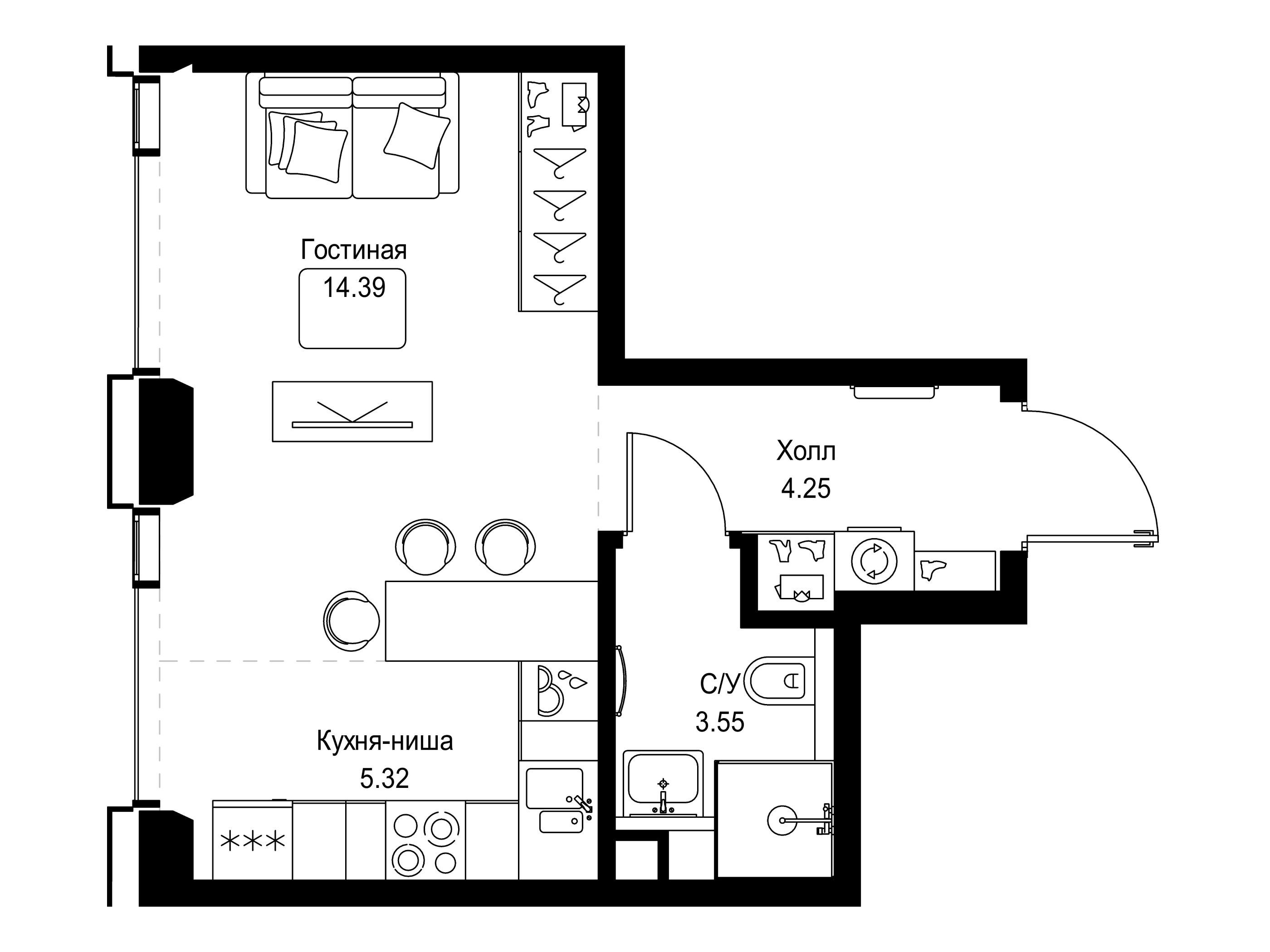 Планировка: Студия 27.51 м² в новостройке Сет