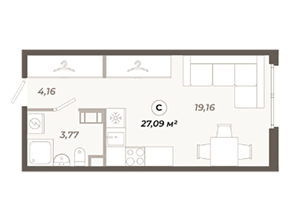 Планировка: Студия 27.09 м² в новостройке Знатный
