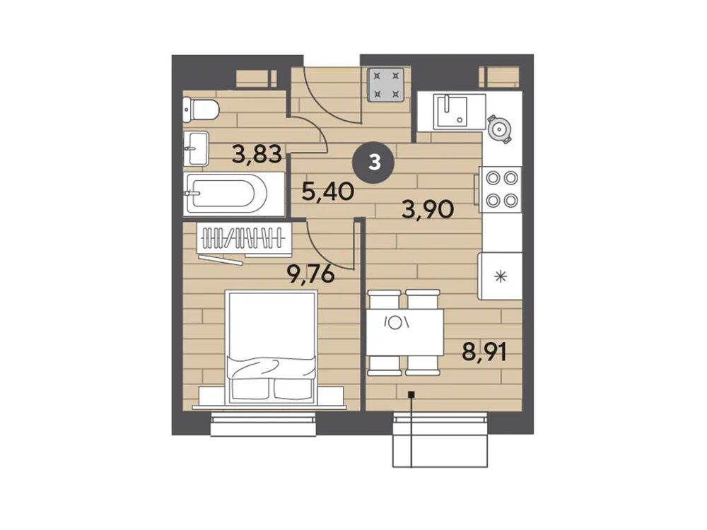 Планировка: 1-комн. квартира 31.80 м² в новостройке Публицист