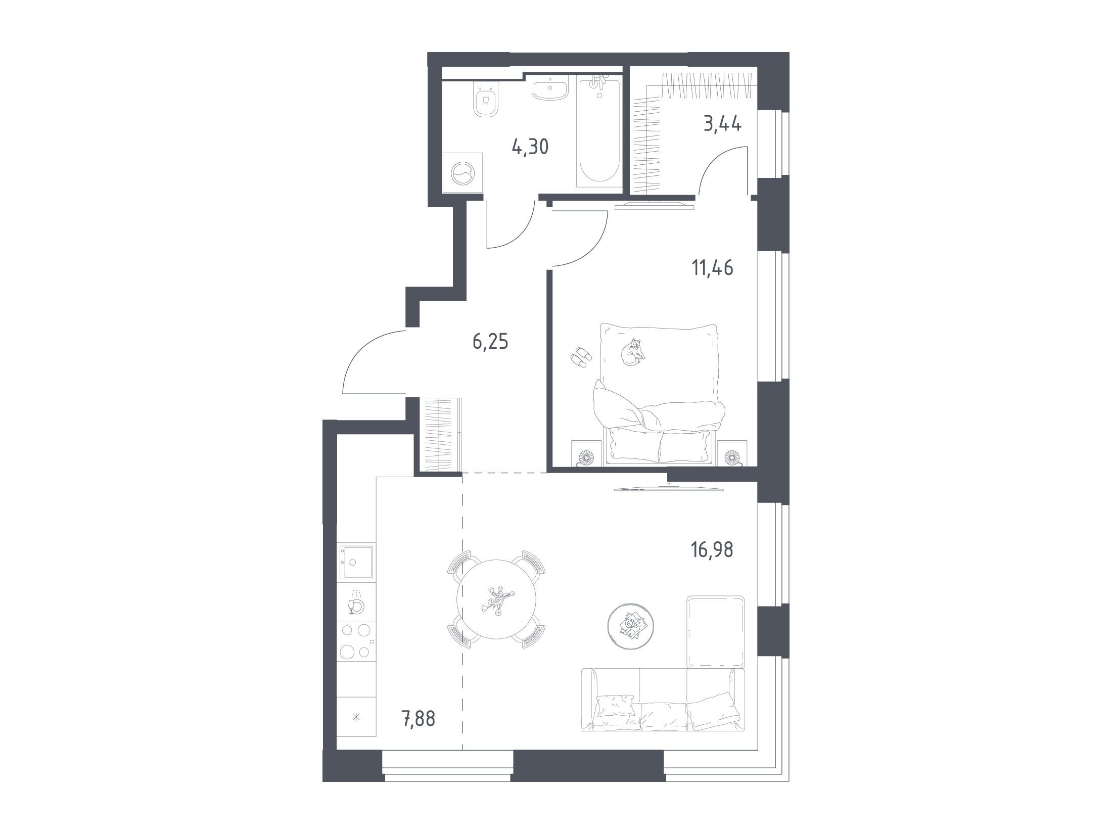 Планировка: 1-комн. квартира 50.31 м² в новостройке ЖК Квартал Домашний