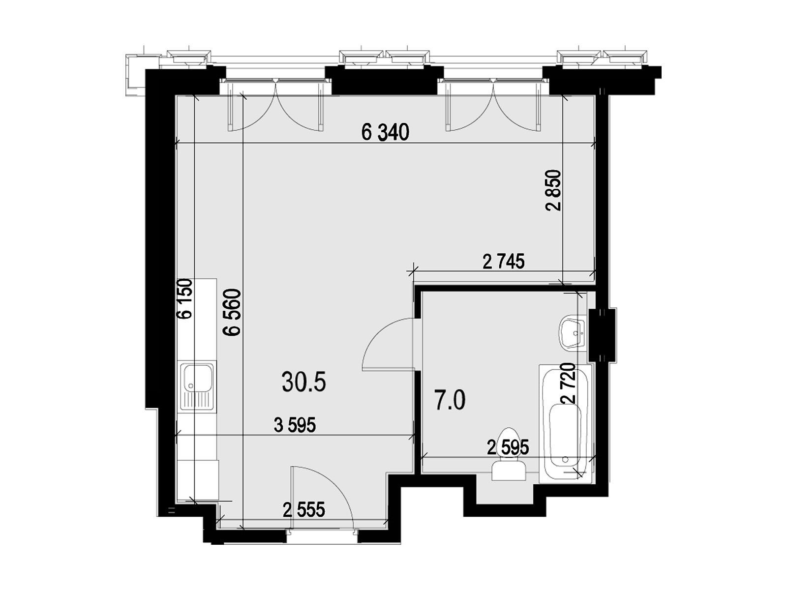 Планировка: 1-комн. квартира 38.70 м² в новостройке Wellton SPA Residence