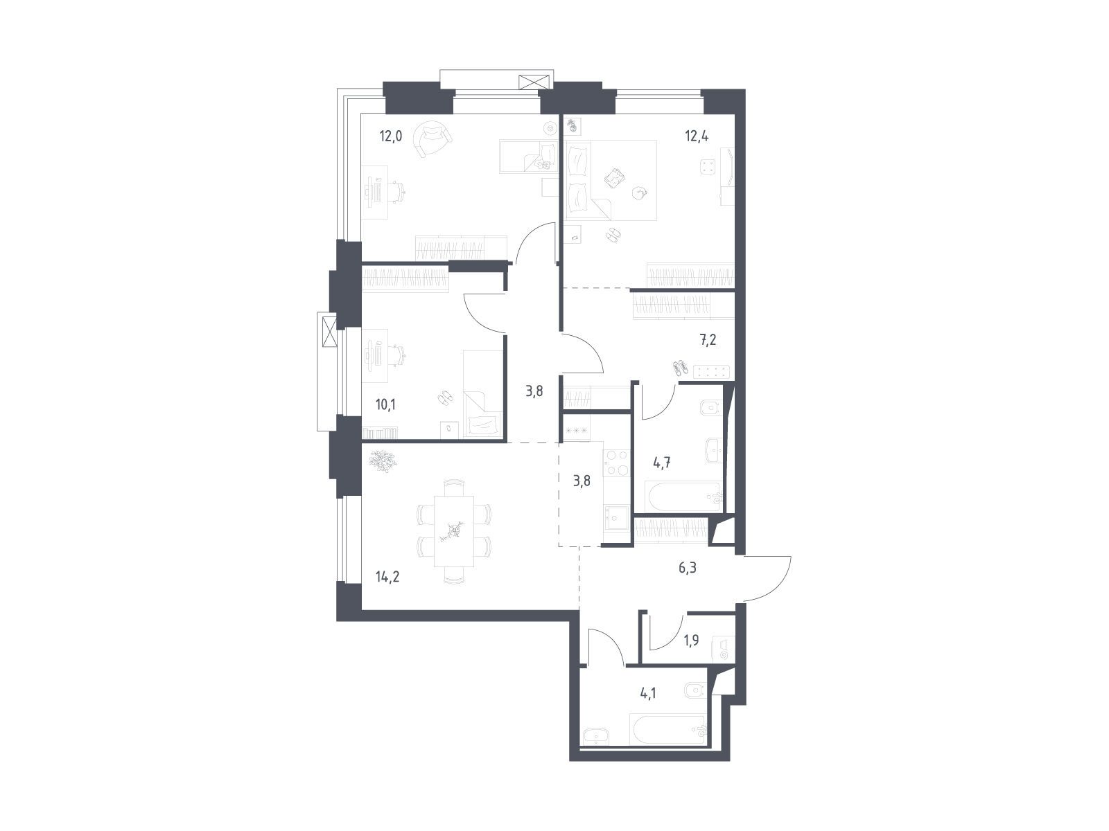 Планировка: 3-комн. квартира 80.78 м² в новостройке Верейская 41