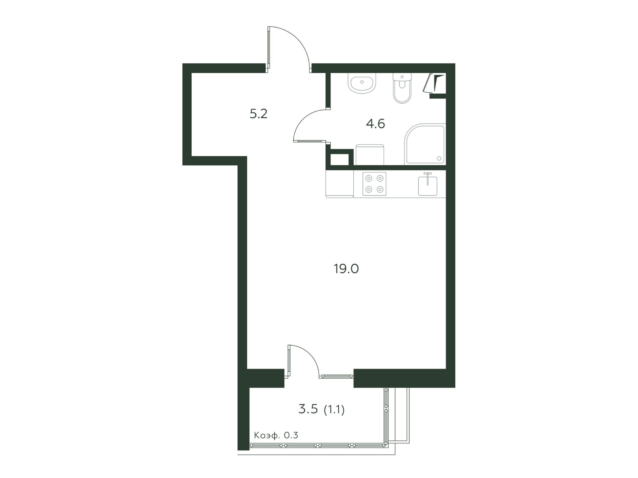 Планировка: Студия 29.90 м² в новостройке Павлово 3