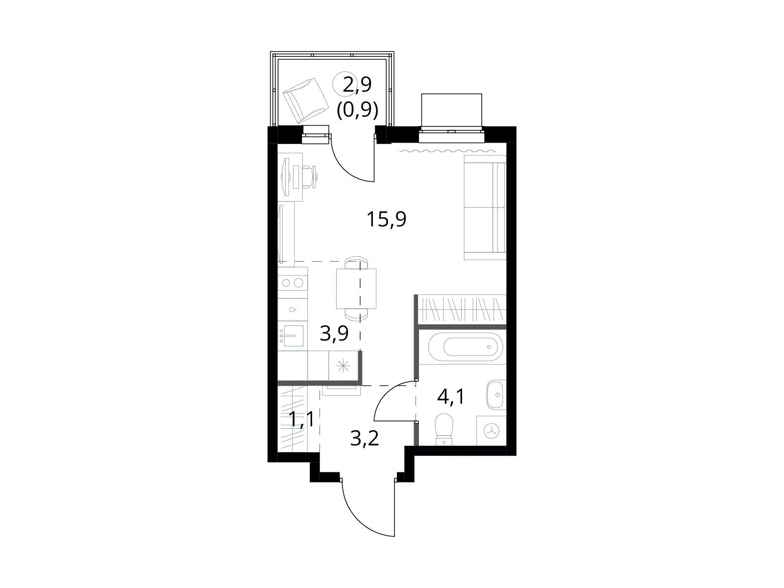 Планировка: Студия 29.10 м² в новостройке 1-й Измайловский