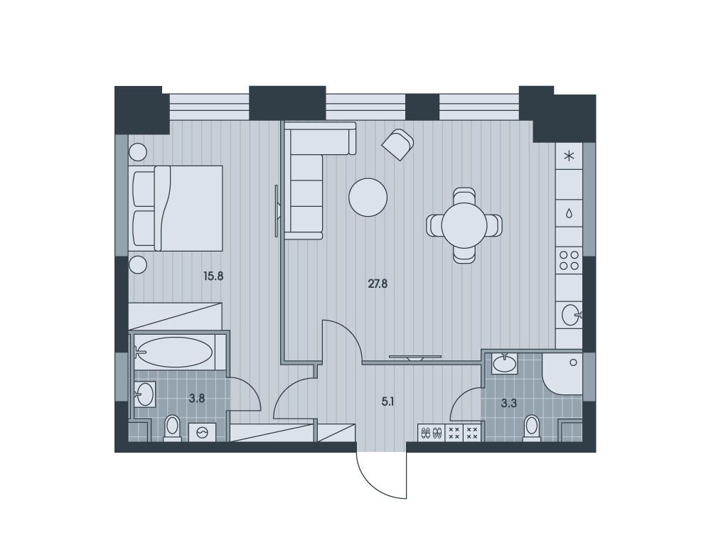 Планировка: 2-комн. квартира 56.20 м² в новостройке Эвер