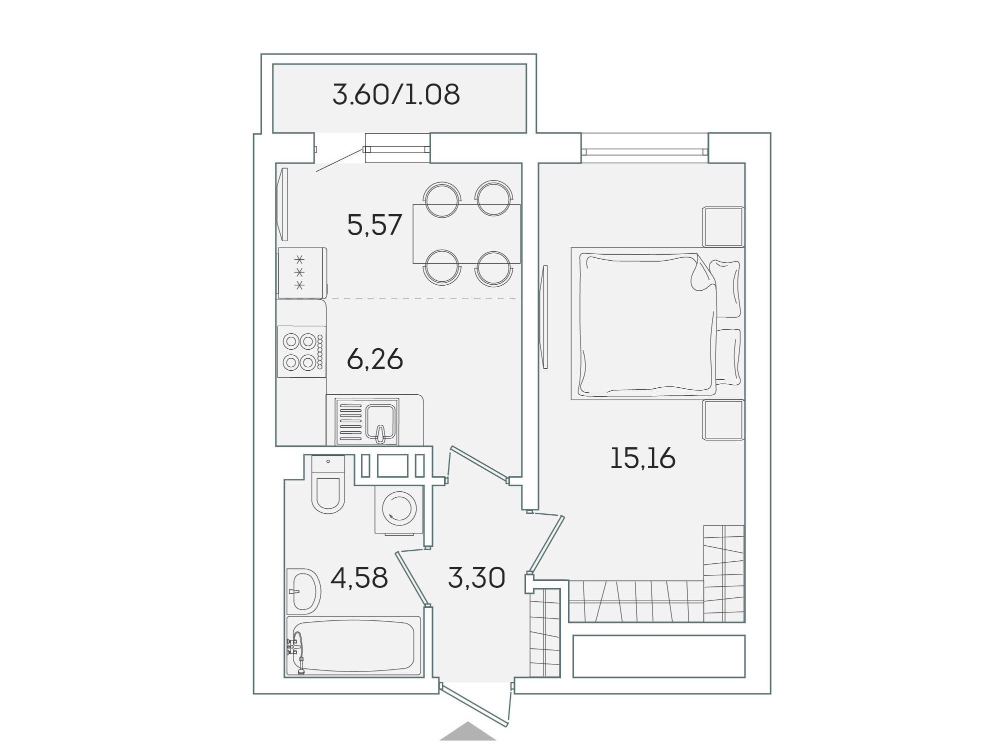 Планировка: 1-комн. квартира 34.70 м² в новостройке ЖК Лампо
