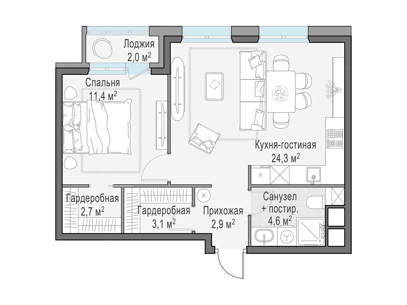 Планировка: 1-комн. квартира 50.10 м² в новостройке Филатов луг
