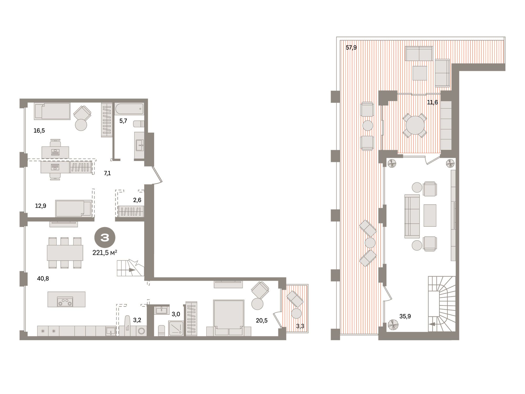 Планировка: 3-комн. квартира 221.50 м² в новостройке  Дом А