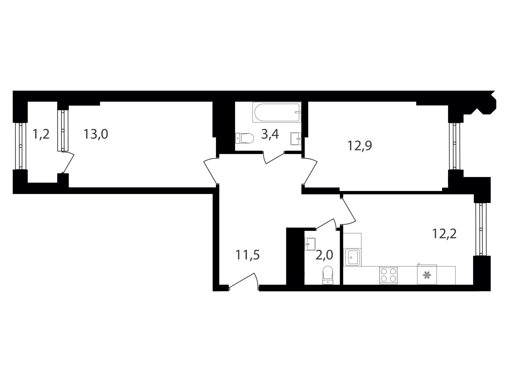 Планировка: 2-комн. квартира 57.90 м² в новостройке Варшавские ворота
